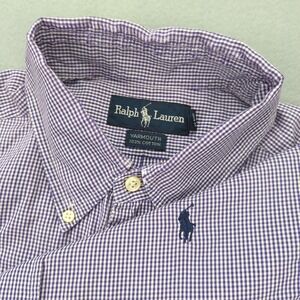 Vtg Ralph Lauren Shirt Mens 16.5 34/35 Yarmouth Purple Gingham Button Down Pony‎
